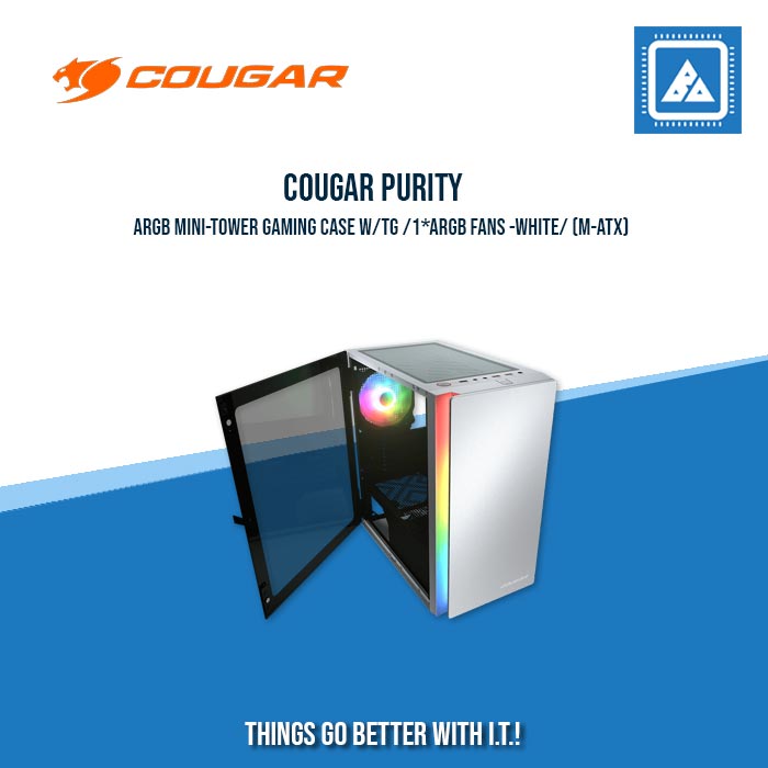 COUGAR PURITY ARGB MINI-TOWER GAMING CASE W/TG /1*ARGB FANS - BLACK/WHITE COUGAR PURITY ARGB MINI-TOWER GAMING CASE W/TG /1*ARGB FANS - BLACK/WHITE
